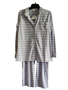J Crew Blue Striped Cotton Knit Pajama Set